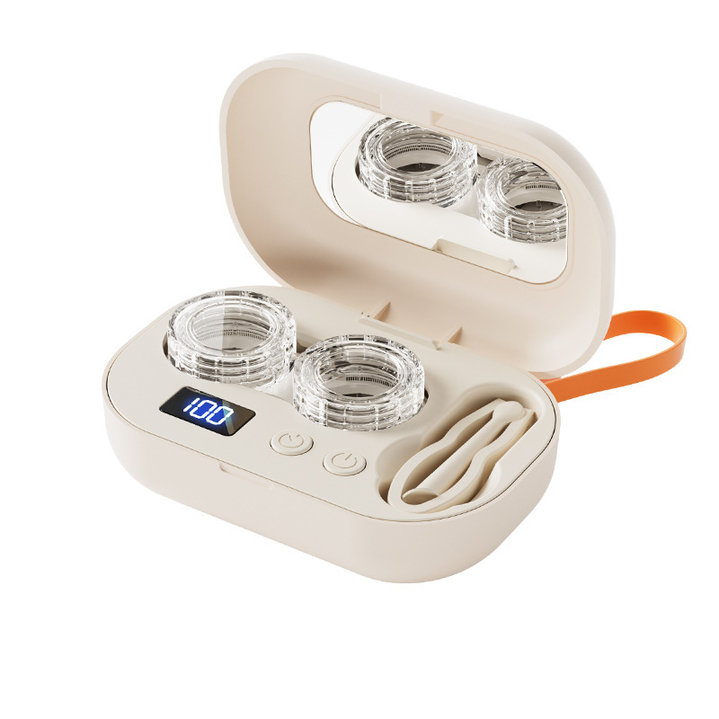 Smart High-Frequency Ultrasonic Contact Lens Cleaner with Digital Display & 4 Level Timer - Portable 3D Suspension Deep Cleaning Machine Integrated Makeup Mirror & Tool Kit - Image 1