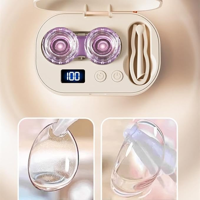 Smart High-Frequency Ultrasonic Contact Lens Cleaner with Digital Display & 4 Level Timer - Portable 3D Suspension Deep Cleaning Machine Integrated Makeup Mirror & Tool Kit - Image 3