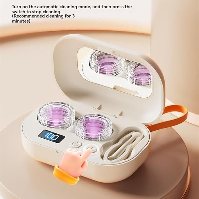 Smart High-Frequency Ultrasonic Contact Lens Cleaner with Digital Display & 4 Level Timer - Portable 3D Suspension Deep Cleaning Machine Integrated Makeup Mirror & Tool Kit - Image 4