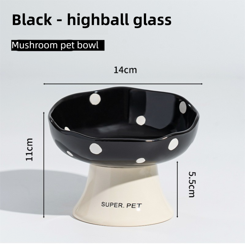 Black Elevated 15° Tilted Ceramic Cat Bowl - Anti-Chin Acne Glaze Finish, Non-Slip Weighted Base & Neck Protection Pet Feeder - Image 1