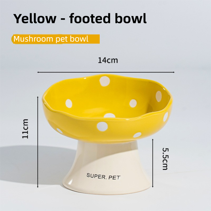 Yellow Elevated 15° Tilted Ceramic Cat Bowl - Anti-Chin Acne Glaze Finish, Non-Slip Weighted Base & Neck Protection Pet Feeder - Image 1