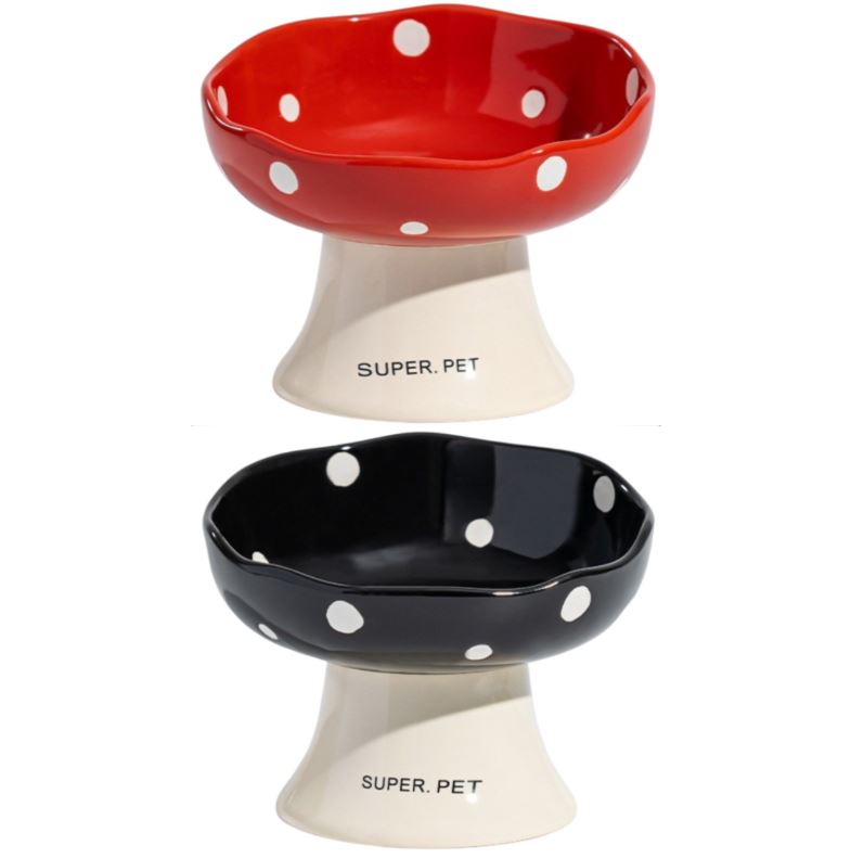 Red and Black Elevated 15° Tilted Ceramic Cat Bowl - Anti-Chin Acne Glaze Finish, Non-Slip Weighted Base & Neck Protection Pet Feeder - Image 1