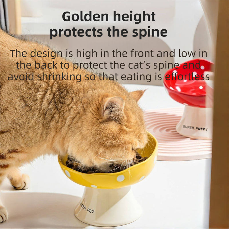 Red and Yellow Elevated 15° Tilted Ceramic Cat Bowl - Anti-Chin Acne Glaze Finish, Non-Slip Weighted Base & Neck Protection Pet Feeder - Image 4