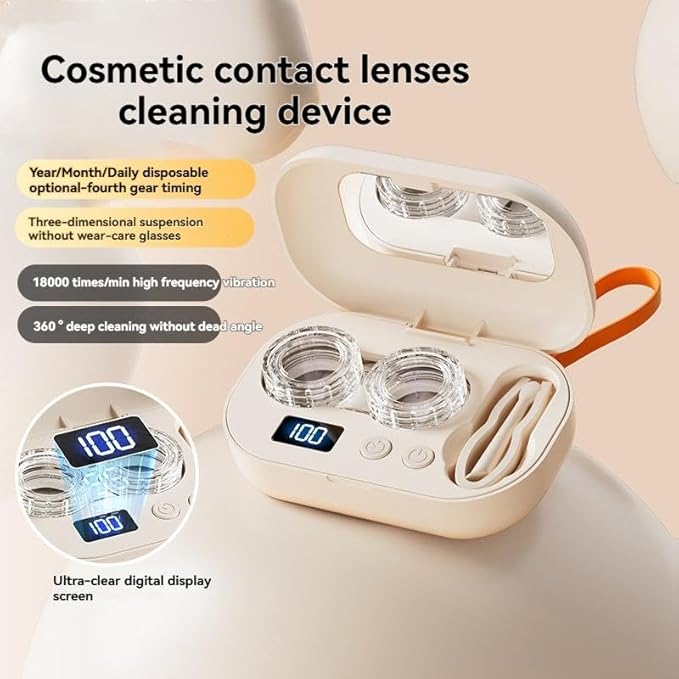 Premium Eye Care Travel Set: 2-in-1 Black Dual-Layer Leather Eyewear Case and Smart Ultrasonic Contact Lens Cleaner with Mirror & Lens Care Kit - Image 2