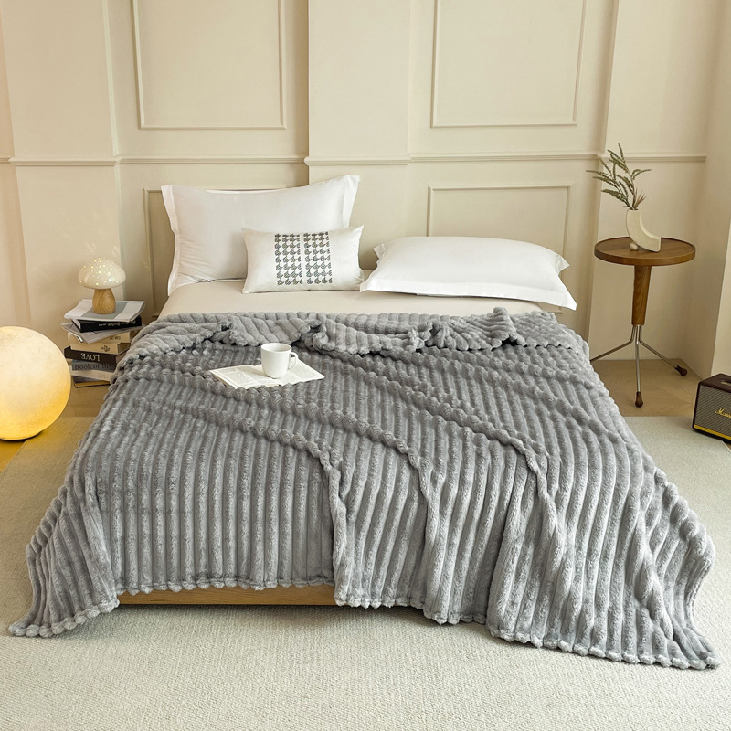 Grey 180 x 200 CM Ultra-Soft Faux Rabbit Fur Plush Sofa Cushion & Bedding Blanket - Luxury Double-Sided Thickened Winter Fleece - Image 1