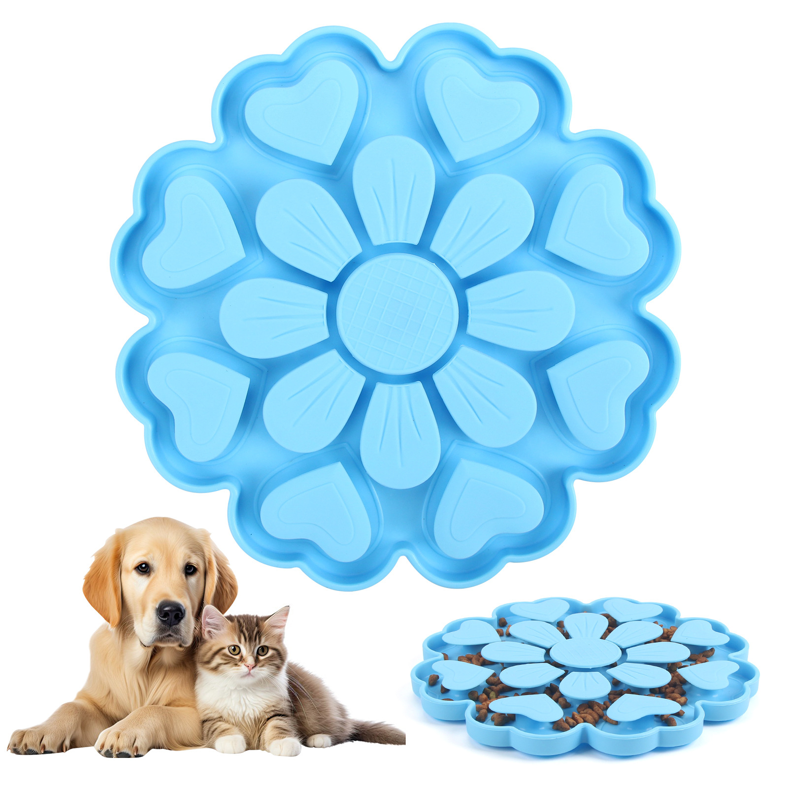 Blue 4-in-1 Textured Silicone Pet Lick Mat & Slow Feeder - Anti-Anxiety Calming Pad with Back Suction Cups - Image 1