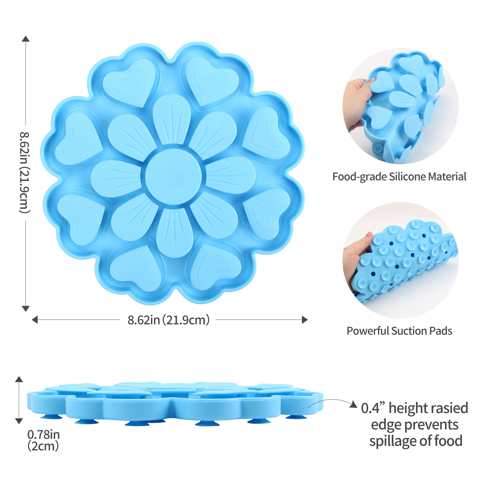 Blue 4-in-1 Textured Silicone Pet Lick Mat & Slow Feeder - Anti-Anxiety Calming Pad with Back Suction Cups - Image 2
