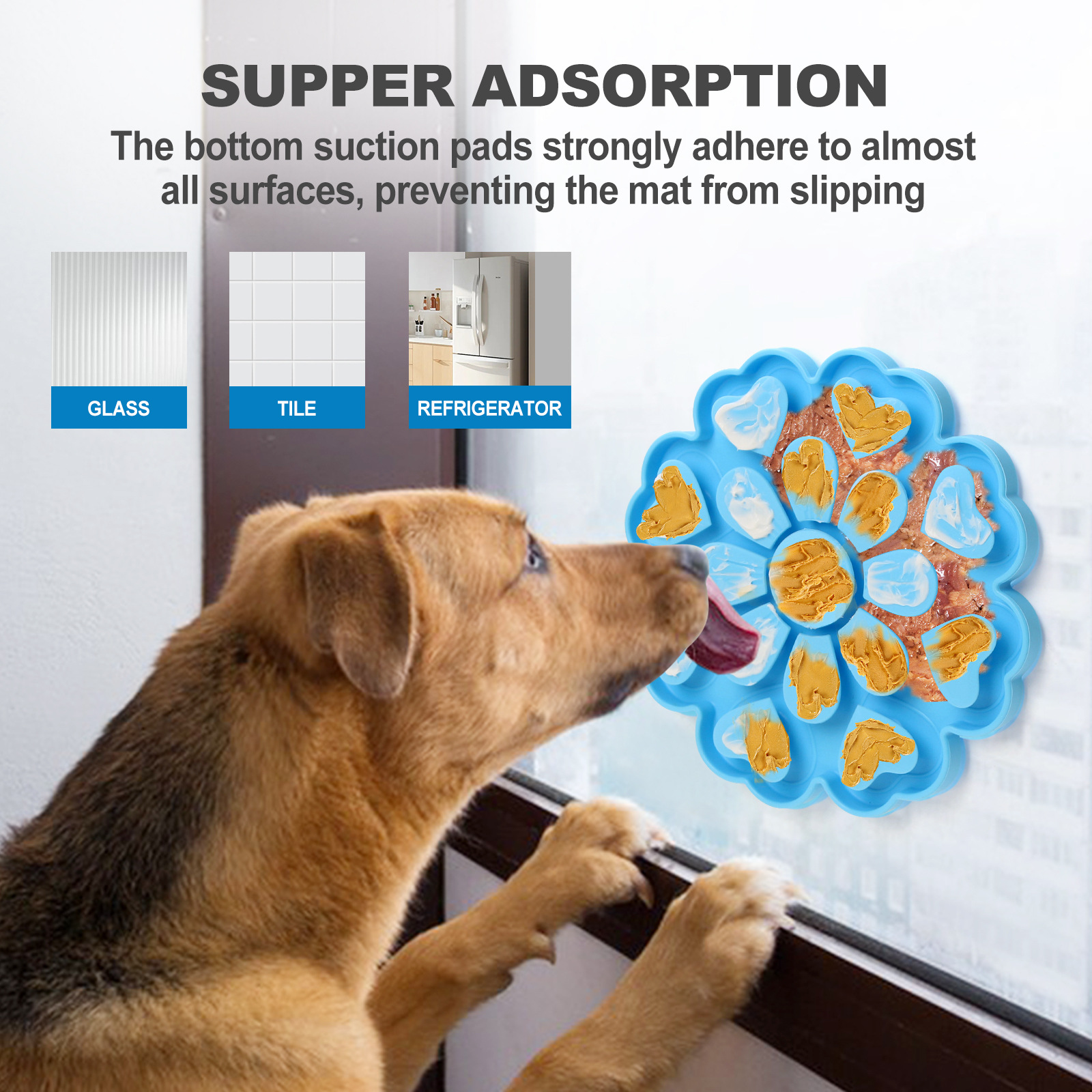 Yellow 4-in-1 Textured Silicone Pet Lick Mat & Slow Feeder - Anti-Anxiety Calming Pad with Back Suction Cups - Image 6