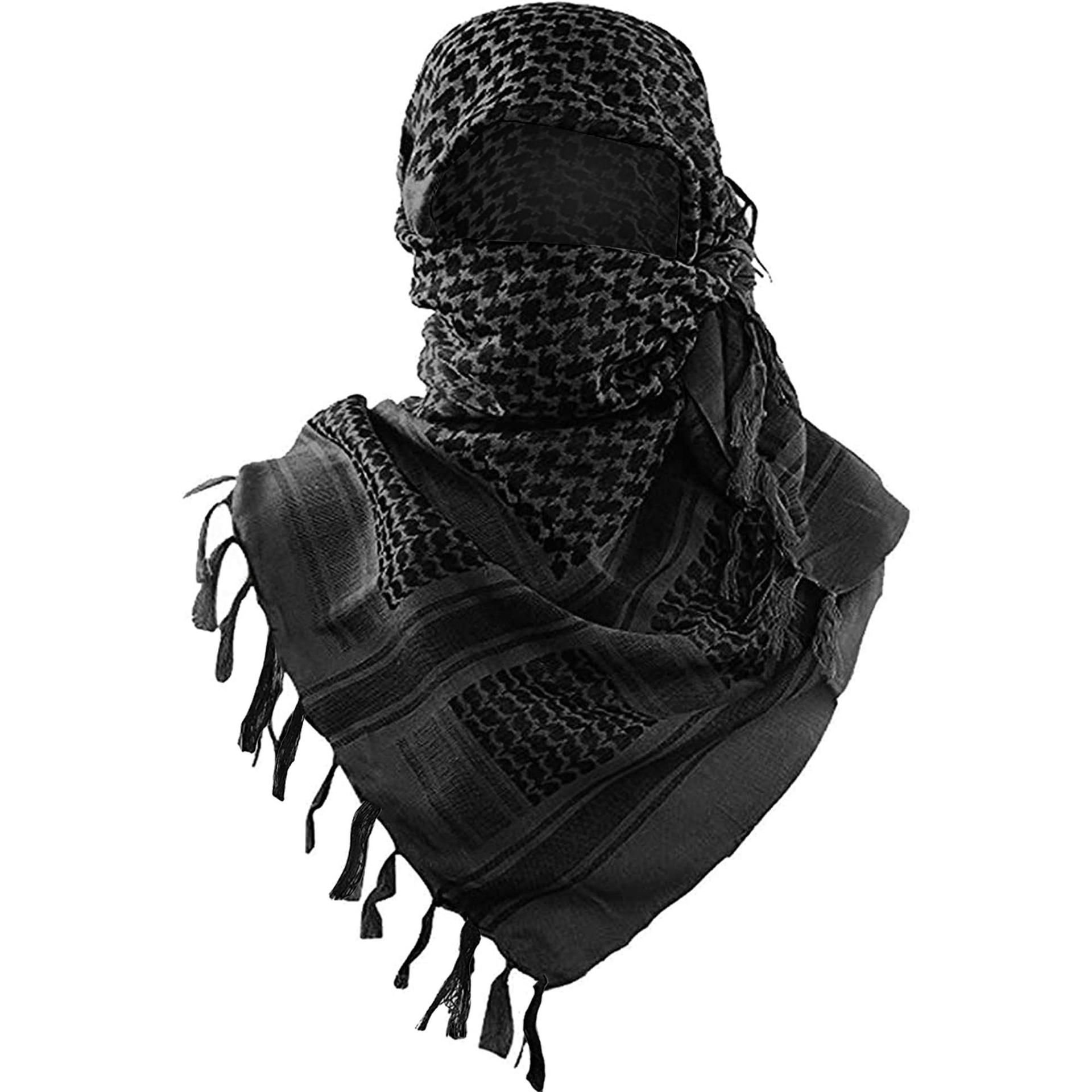 Black 110x110CM Military Shemagh Cotton Tactical Desert Scarf - Versatile Protective Face Mask and Head Wrap for Motorcycling, Paintball & Outdoors - Image 1
