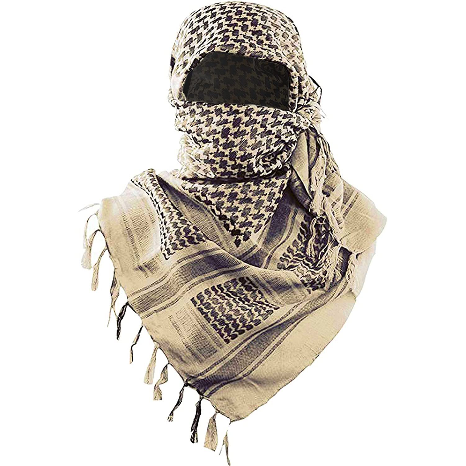 Khaki 110x110CM Military Shemagh Cotton Tactical Desert Scarf - Versatile Protective Face Mask and Head Wrap for Motorcycling, Paintball & Outdoors - Image 1