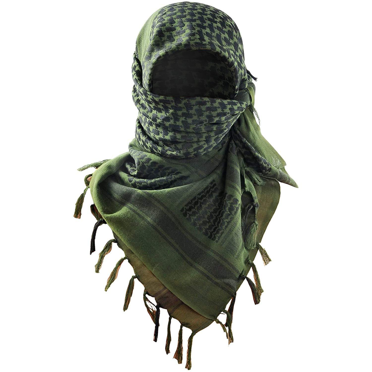 Green 110x110CM Military Shemagh Cotton Tactical Desert Scarf - Versatile Protective Face Mask and Head Wrap for Motorcycling, Paintball & Outdoors - Image 1