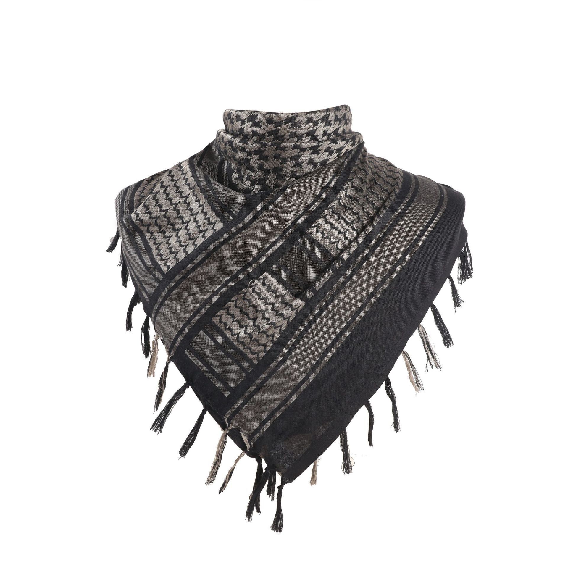 Black and Gold 110x110CM Military Shemagh Cotton Tactical Desert Scarf - Versatile Protective Face Mask and Head Wrap for Motorcycling, Paintball & Outdoors - Image 1