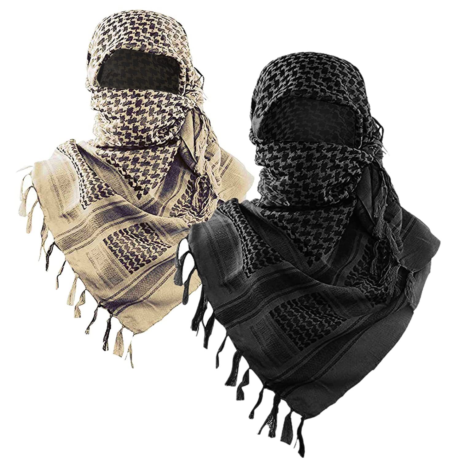2-Pack 110x110CM Military Shemagh Cotton Tactical Desert Scarf (Black + Khaki) - Versatile Protective Face Mask and Head Wrap for Motorcycling, Paintball & Outdoors - Image 1