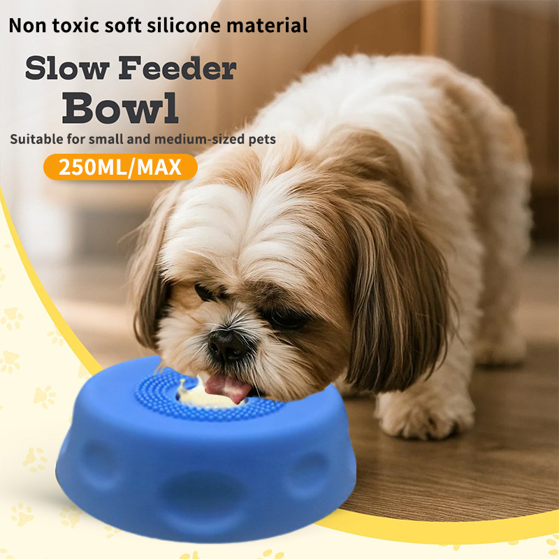 Blue Silicone Dog Liquid Lick Bowl with Floating Fun Ball - Interactive Slow Feeder & Anti-Slip Calming Pet Bowl for Dogs and Cats - Image 2
