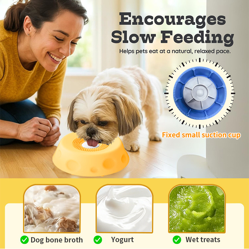 Grey Silicone Dog Liquid Lick Bowl with Floating Fun Ball - Interactive Slow Feeder & Anti-Slip Calming Pet Bowl for Dogs and Cats - Image 3