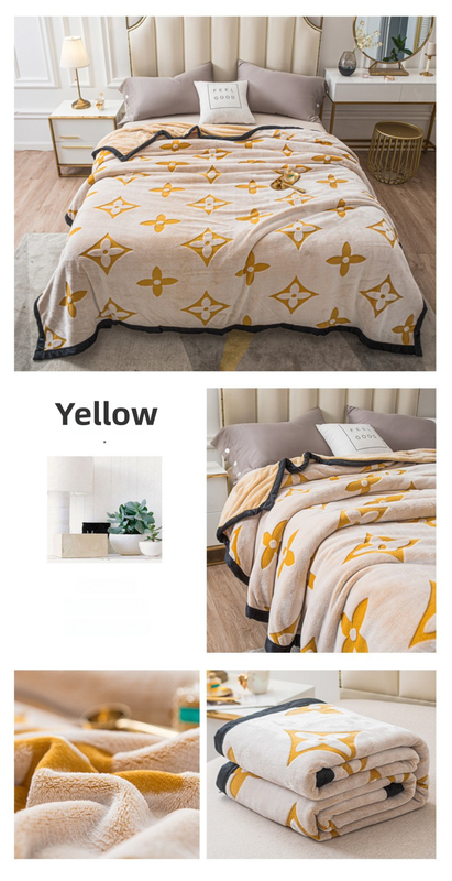 Yellow Lucky Four-Leaf Clover 180x200CM Premium Double-Sided Print Flannel Blanket - Soft All-Season Air Conditioning Throw for Office Nap & Travel - Image 4