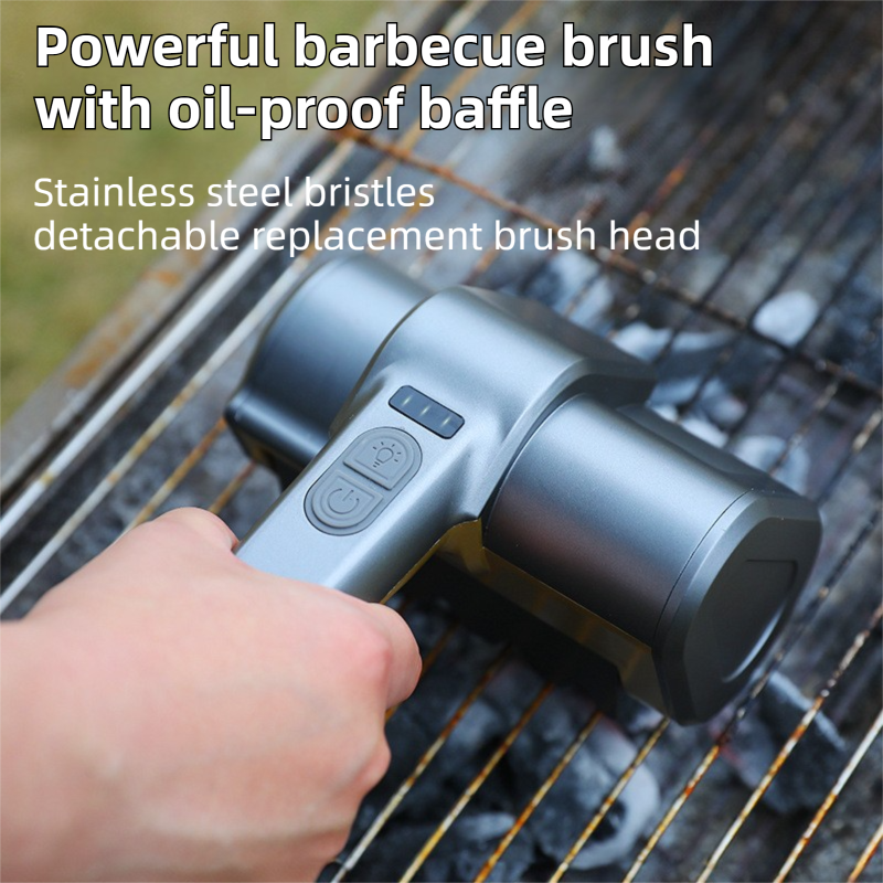 3-in-1 Black Cordless Electric Grill Cleaner Built-in LED & USB Charging - Waterproof High Power BBQ Cleaning Brush with 2-Speed Setting - Image 3