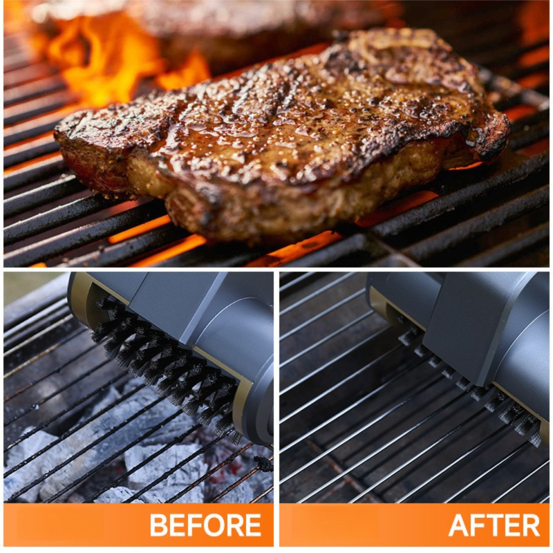 3-in-1 Black Cordless Electric Grill Cleaner Built-in LED & USB Charging - Waterproof High Power BBQ Cleaning Brush with 2-Speed Setting - Image 4