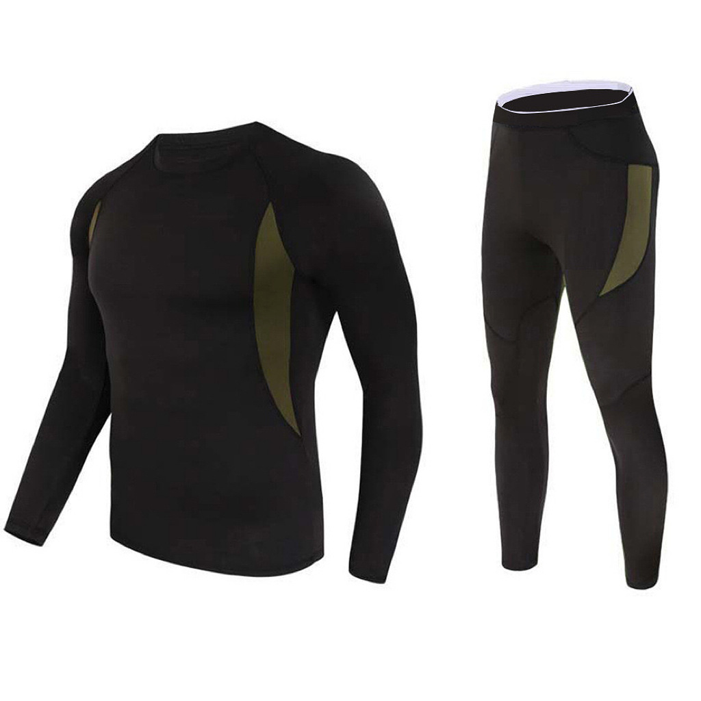 XL Size Black Men's Tactical 4-Way Stretch Fleece Lined Thermal Underwear Set - Winter Sweat-Wicking & Breathable Sportswear for Training & Outdoors - Image 1
