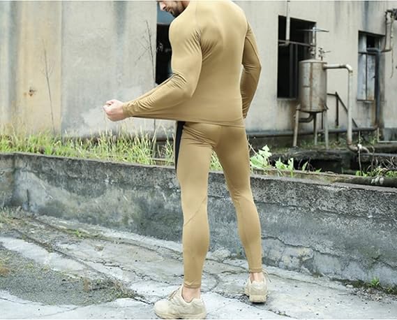 XL Size Green Men's Tactical 4-Way Stretch Fleece Lined Thermal Underwear Set - Winter Sweat-Wicking & Breathable Sportswear for Training & Outdoors - Image 3