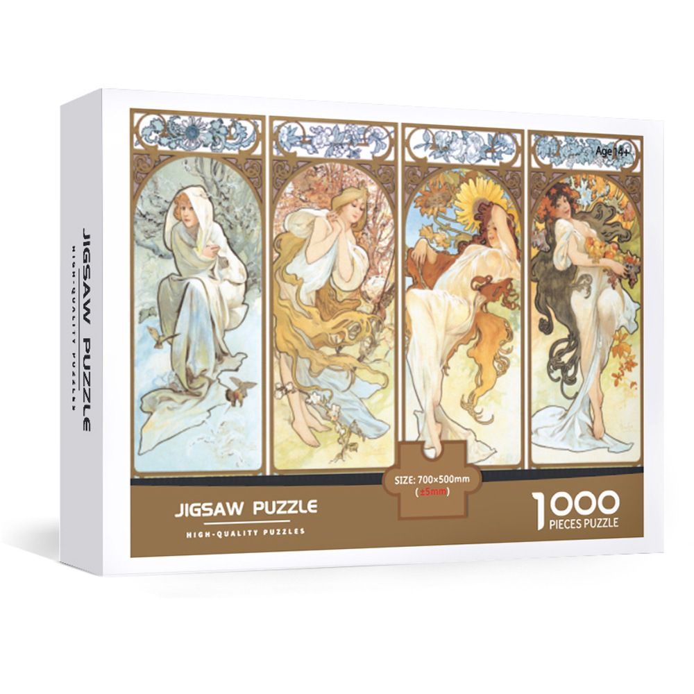 1000-Piece Large Jigsaw Puzzles with 70x50CM Display (Four Seasons Theme) - 6 LetterAlphabetical Zone Partitioning, Stress-Relief Educational Toy for Teens & Adults - Image 1