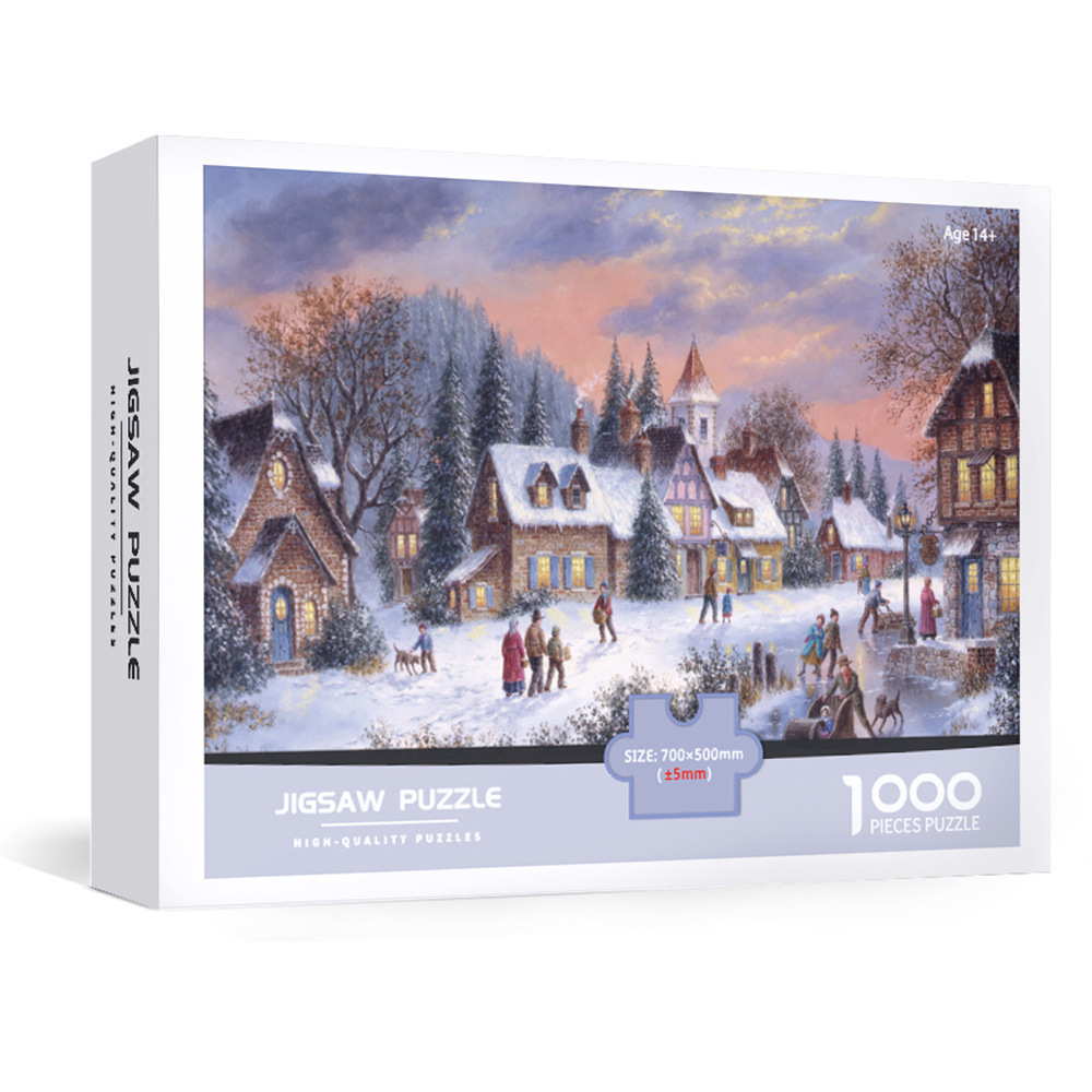 1000-Piece Large Jigsaw Puzzles with 70x50CM Display (Winter Night Theme) - 6 LetterAlphabetical Zone Partitioning, Stress-Relief Educational Toy for Teens & Adults - Image 1