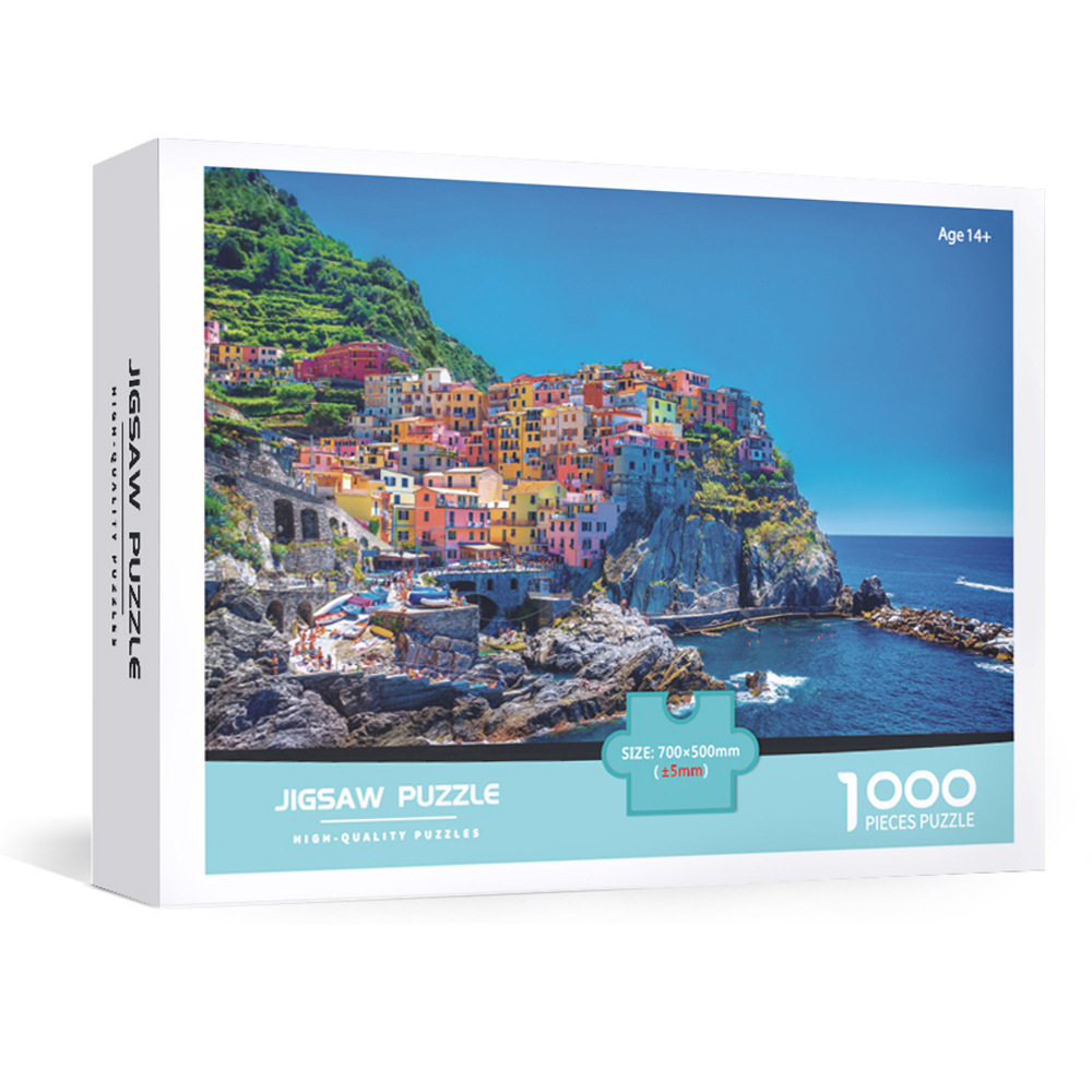 1000-Piece Large Jigsaw Puzzles with 70x50CM Display (Italy Cinque Terre Theme) - 6 LetterAlphabetical Zone Partitioning, Stress-Relief Educational Toy for Teens & Adults - Image 1