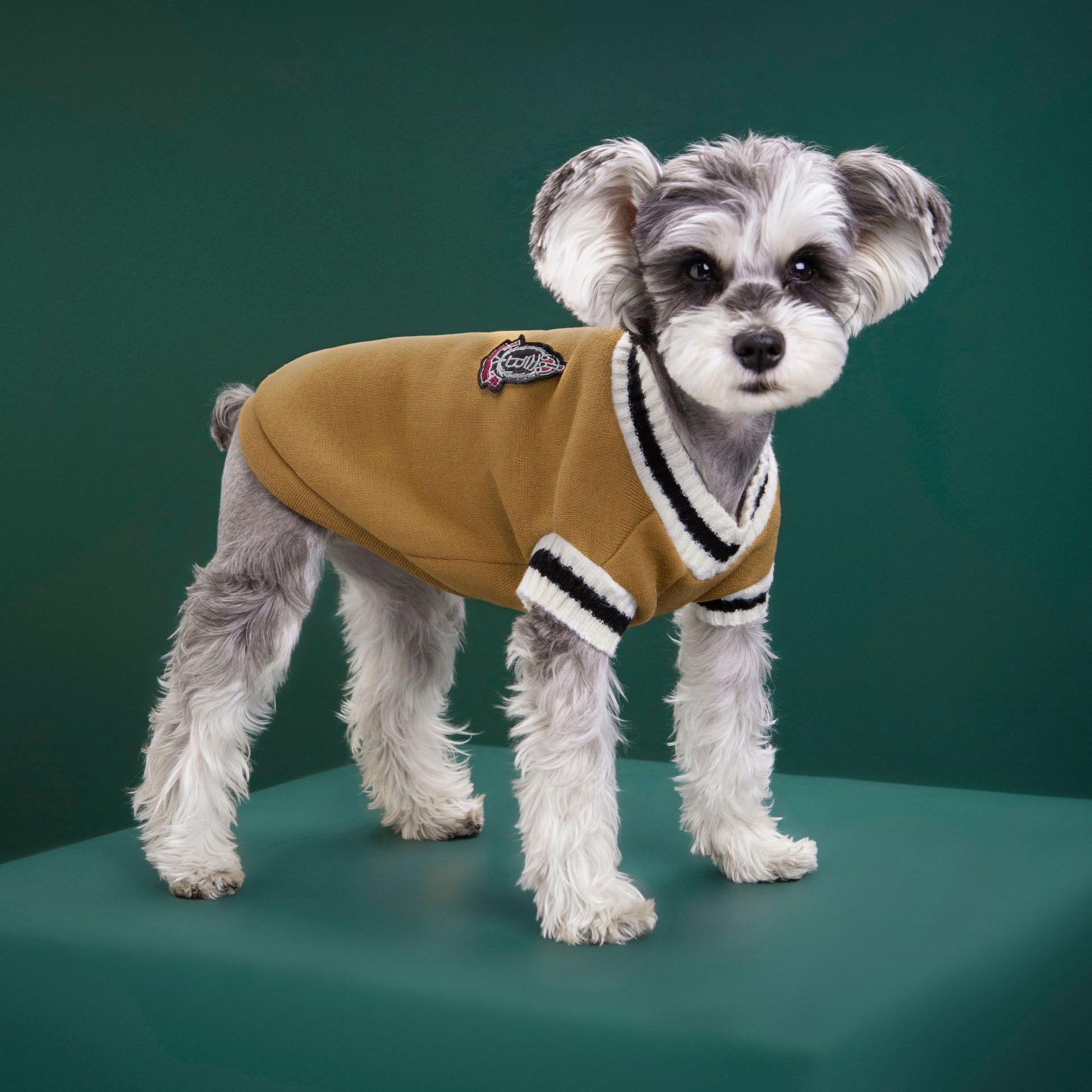 4-Pack L Size Preppy Style V-Neck Knitted Cotton Pet Sweater - Hair-Resistant & Breathable, Classic Fleece-Lined Pullover for Cats and Dogs(Green + Red + Khaki + Grey) - Image 7