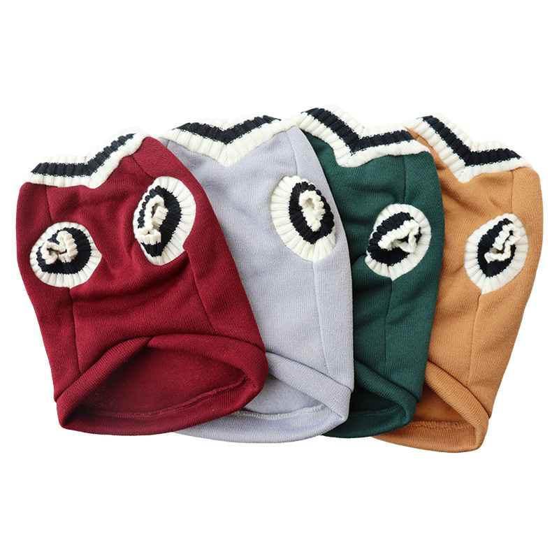 4-Pack XL Size Preppy Style V-Neck Knitted Cotton Pet Sweater - Hair-Resistant & Breathable, Classic Fleece-Lined Pullover for Cats and Dogs(Green + Red + Khaki + Grey) - Image 2