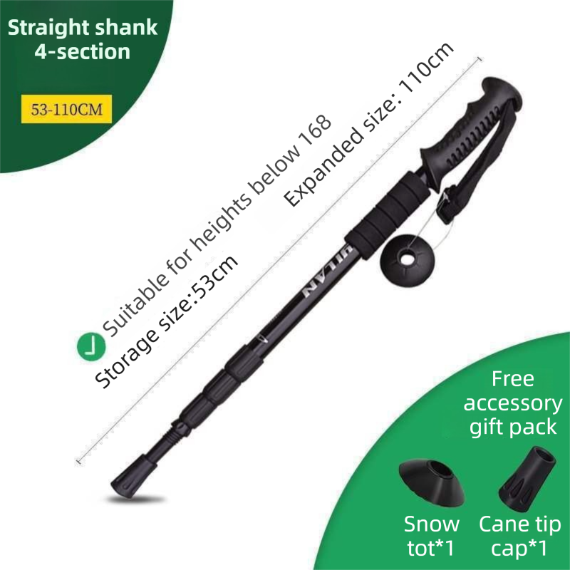 53-110 CM Black Ultralight Telescopic Aluminum Trekking Pole (4-Section Straight Handle) - Professional & Compact Shock-Absorbing Trail Support - Image 1