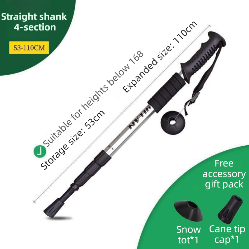 53-110 CM Silver Ultralight Telescopic Aluminum Trekking Pole (4-Section Straight Handle) - Professional & Compact Shock-Absorbing Trail Support - Image 1