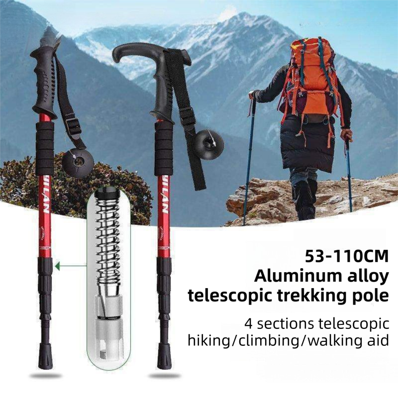53-110 CM Silver Ultralight Telescopic Aluminum Trekking Pole (4-Section Straight Handle) - Professional & Compact Shock-Absorbing Trail Support - Image 2