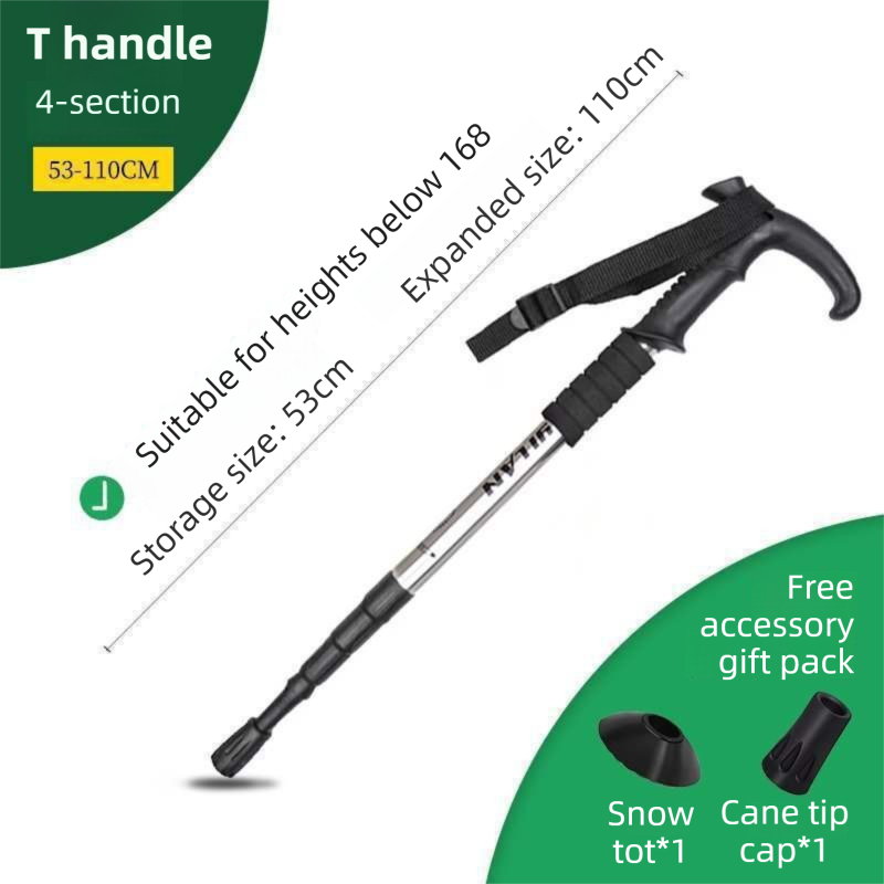 53-110 CM Silver Ultralight Telescopic Aluminum Trekking Pole (4-Section T-Handle) - Professional & Compact Shock-Absorbing Trail Support - Image 1