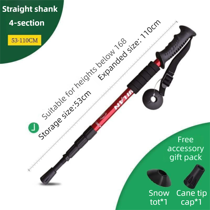 53-110 CM Red Ultralight Telescopic Aluminum Trekking Pole (4-Section Straight Handle) - Professional & Compact Shock-Absorbing Trail Support - Image 1