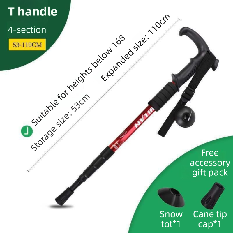 53-110 CM Red Ultralight Telescopic Aluminum Trekking Pole (4-Section T-Handle) - Professional & Compact Shock-Absorbing Trail Support - Image 1
