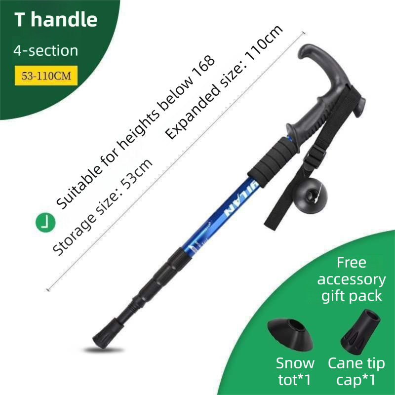 53-110 CM Blue Ultralight Telescopic Aluminum Trekking Pole (4-Section T-Handle) - Professional & Compact Shock-Absorbing Trail Support - Image 1