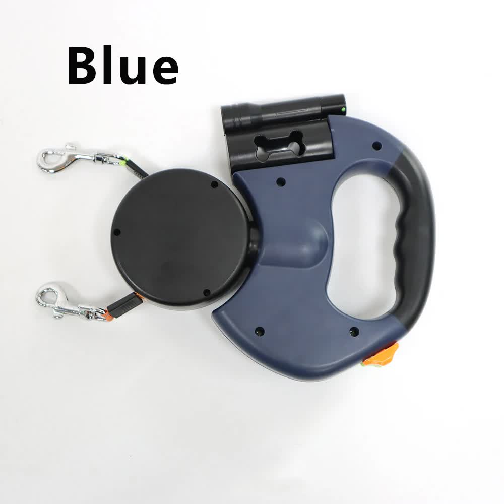Blue One-to-Two Retractable Dog Leash with One-Click Safety Lock & Night Light - 3M Tangle-Free 360° Rotation Walking Leash - Image 1