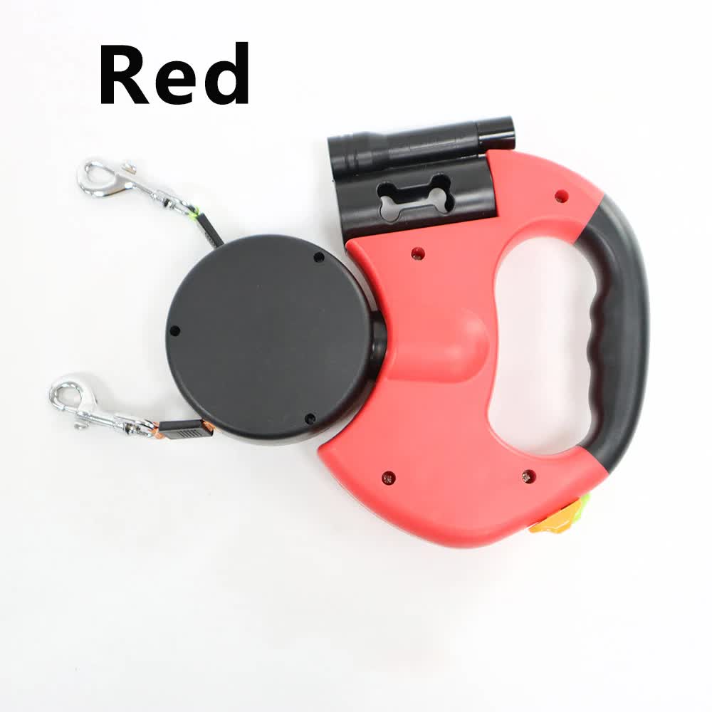 Red One-to-Two Retractable Dog Leash with One-Click Safety Lock & Night Light - 3M Tangle-Free 360° Rotation Walking Leash - Image 1
