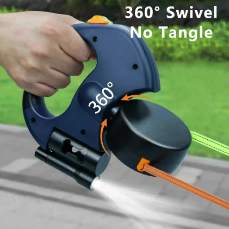 Red One-to-Two Retractable Dog Leash with One-Click Safety Lock & Night Light - 3M Tangle-Free 360° Rotation Walking Leash - Image 3