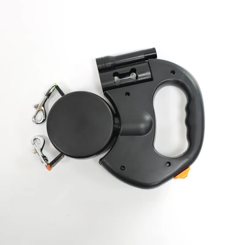Black One-to-Two Retractable Dog Leash with One-Click Safety Lock & Night Light - 3M Tangle-Free 360° Rotation Walking Leash - Image 1