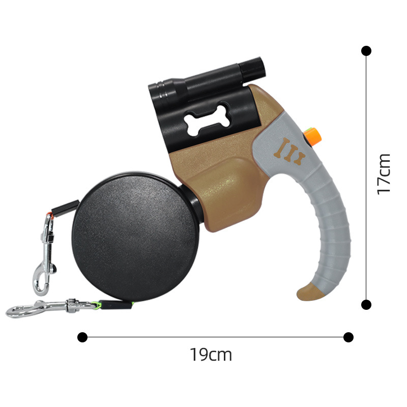 Brown and Grey One-to-Two Retractable Dog Leash with One-Click Safety Lock & Night Light - 3M Tangle-Free 360° Rotation Walking Leash - Image 1