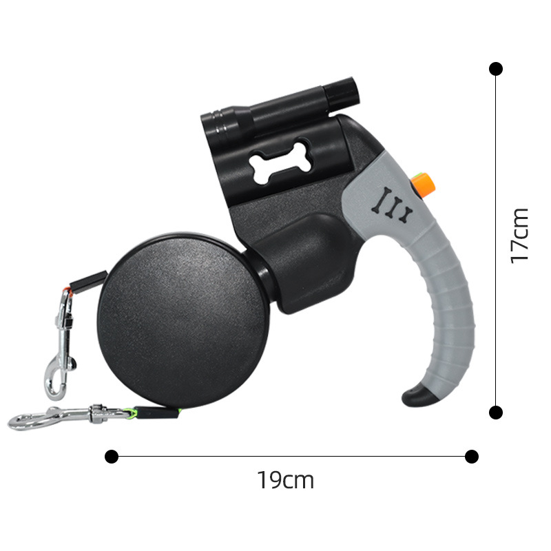 Black and Grey One-to-Two Retractable Dog Leash with One-Click Safety Lock & Night Light - 3M Tangle-Free 360° Rotation Walking Leash - Image 1