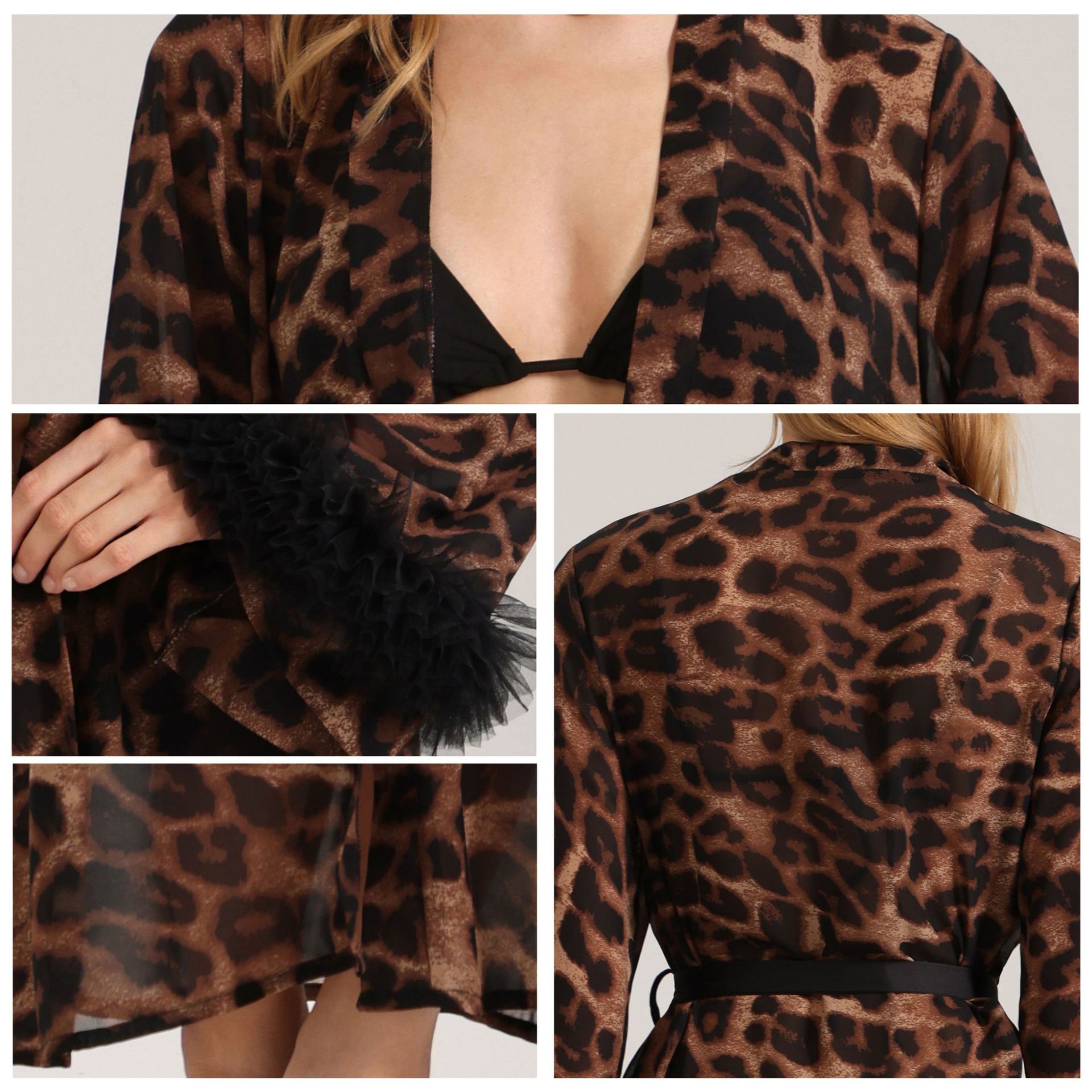 Women's Sexy Leopard Long Sleeve Print Satin Robe - Breathable Luxury Satin Chiffon Housecoat & Long Elegant Morning Gown - Image 3