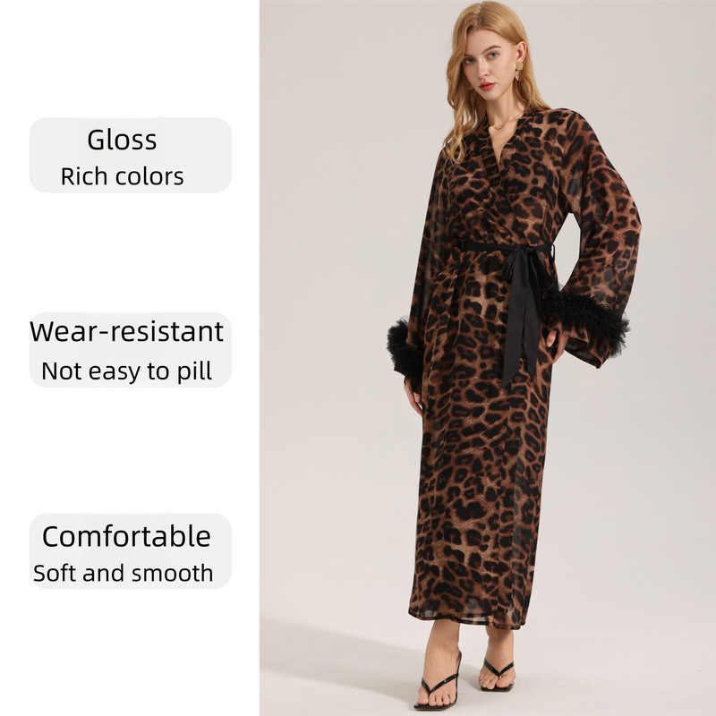 Women's Sexy Leopard Long Sleeve Print Satin Robe - Breathable Luxury Satin Chiffon Housecoat & Long Elegant Morning Gown - Image 4