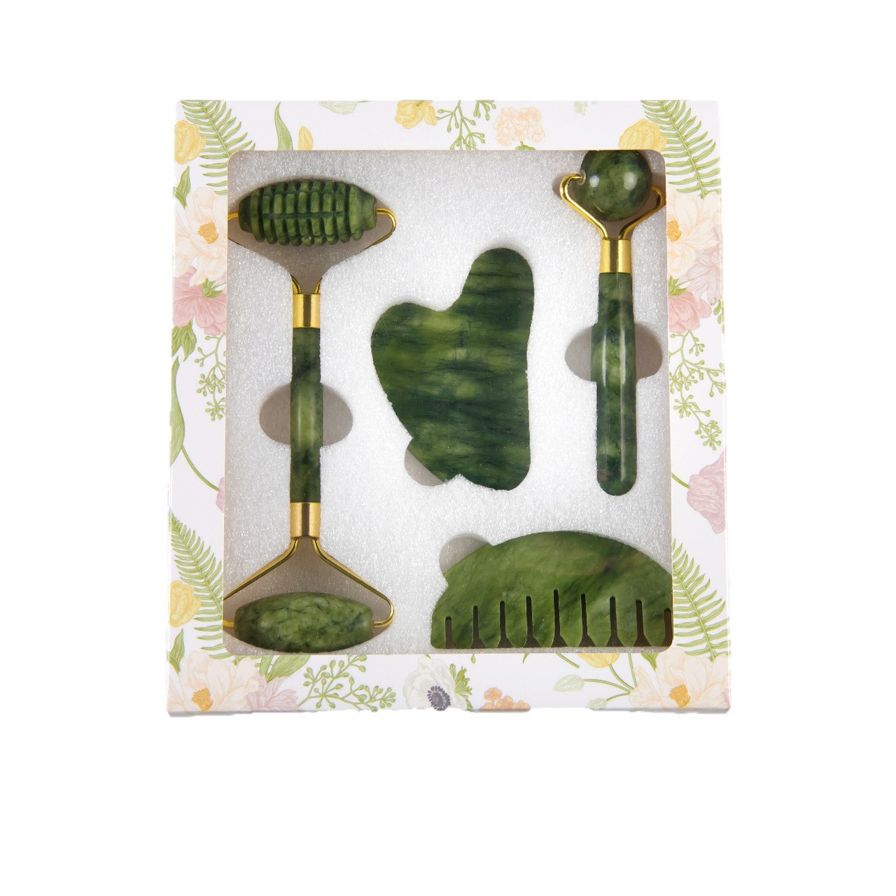 4-in-1 Natural Xiuyan Jade Facial Roller and Gua Sha Set for Face and Body Massage - Image 1