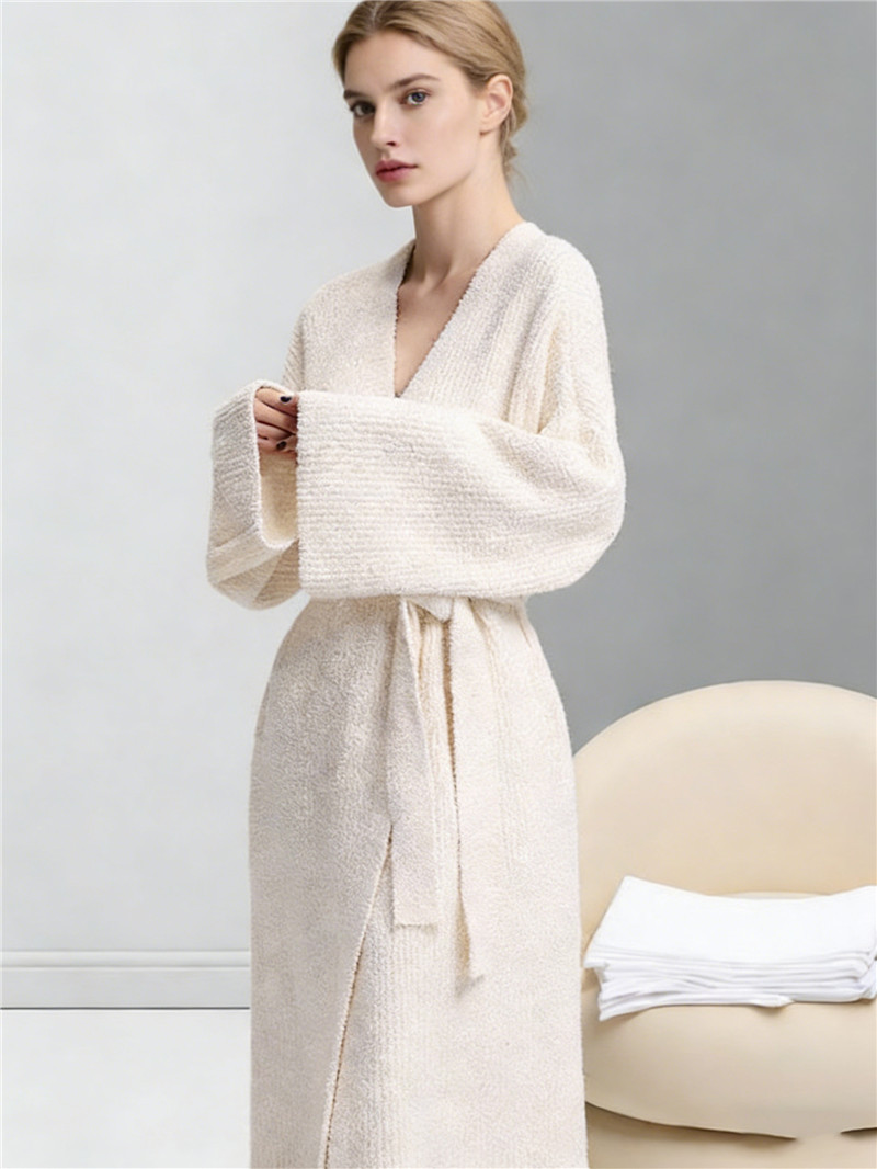 Beige Women's Ultra-Soft Plush V-Neck Cardigan Robe - Extra Thick Half-Velvet Warm Housecoat & Outdoor Wearable Sleepwear - Image 2