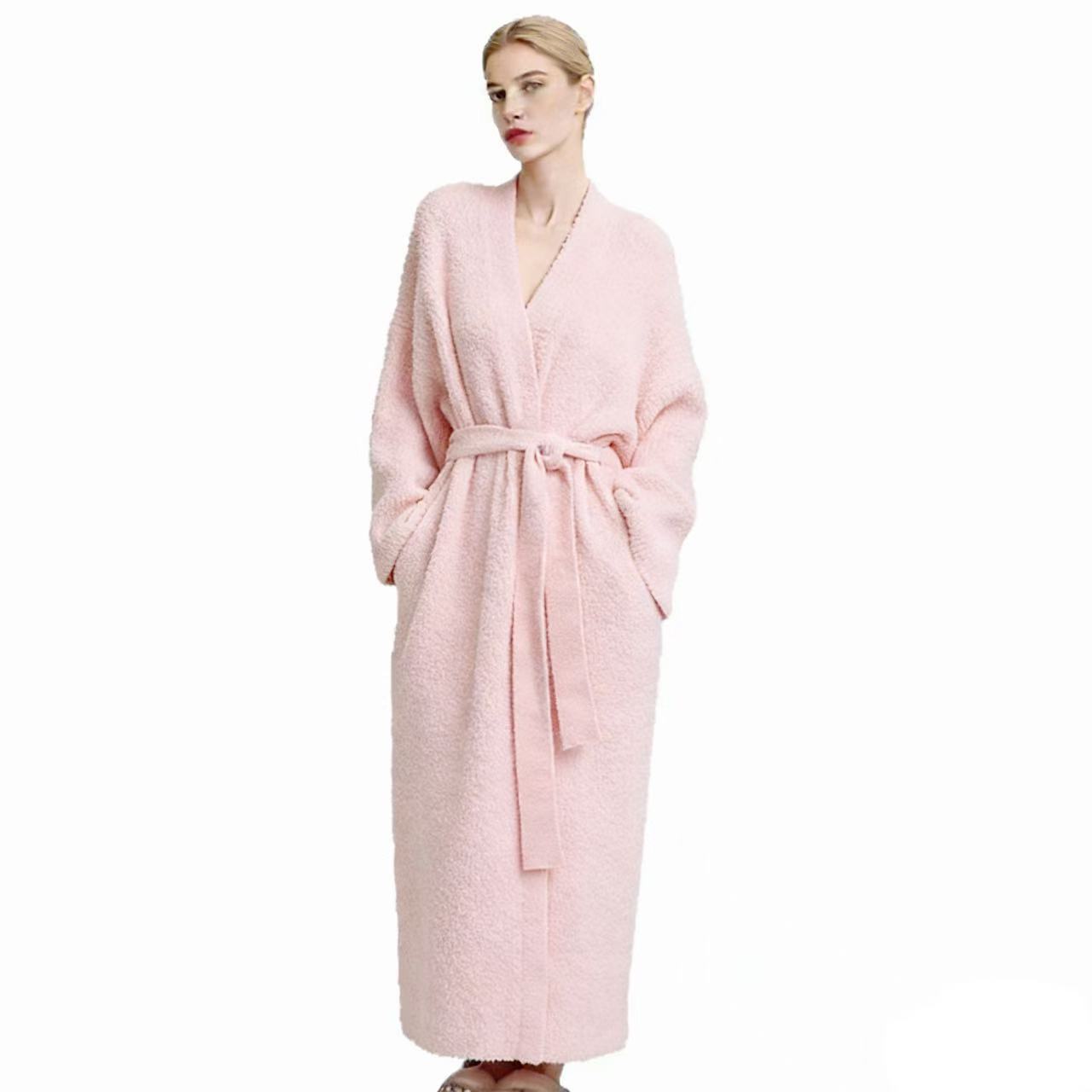 Pink Women's Ultra-Soft Plush V-Neck Cardigan Robe - Extra Thick Half-Velvet Warm Housecoat & Outdoor Wearable Sleepwear - Image 1