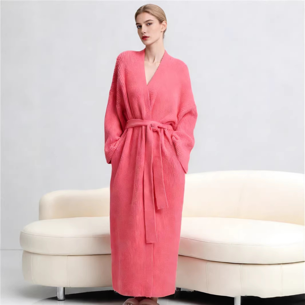 Rose Red Women's Ultra-Soft Plush V-Neck Cardigan Robe - Extra Thick Half-Velvet Warm Housecoat & Outdoor Wearable Sleepwear - Image 1
