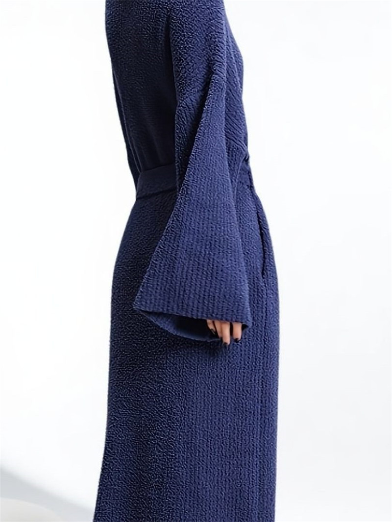 Blue Women's Ultra-Soft Plush V-Neck Cardigan Robe - Extra Thick Half-Velvet Warm Housecoat & Outdoor Wearable Sleepwear - Image 1