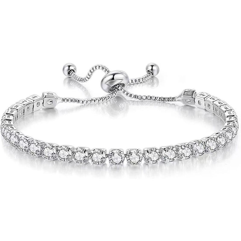 Silver High-Sparkle Cubic Zirconia Single Row Iced-Out Tennis Bracelet (5.7
